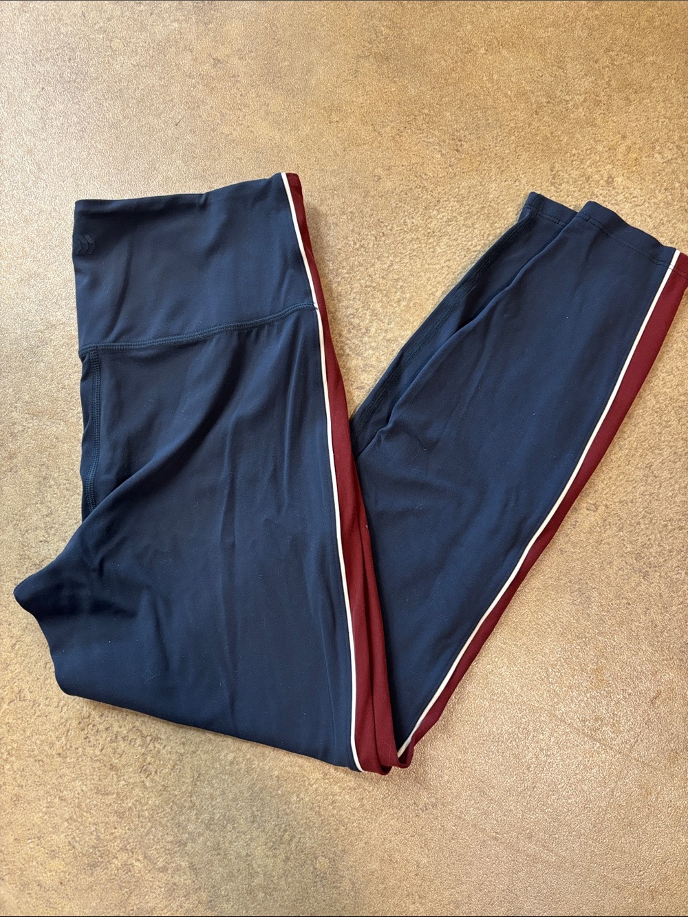 all in motion Navy Leggings with Burgundy and White Side Stripes